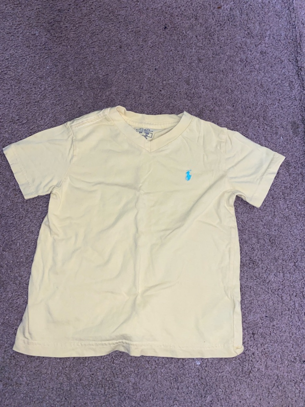 Polo by Ralph Lauren Boys' Pale Yellow V-Neck Tee with Blue Pony. SHIRT ONLY!!